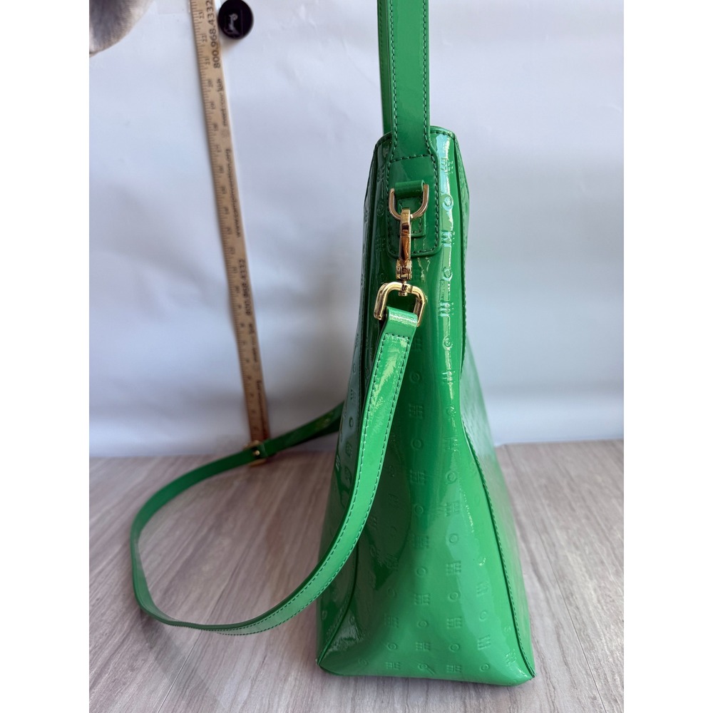 Arcadia Italy Green Patent Leather Shoulder Bag Embossed Tote Crossbody Y2K Glam - Picture 4 of 15